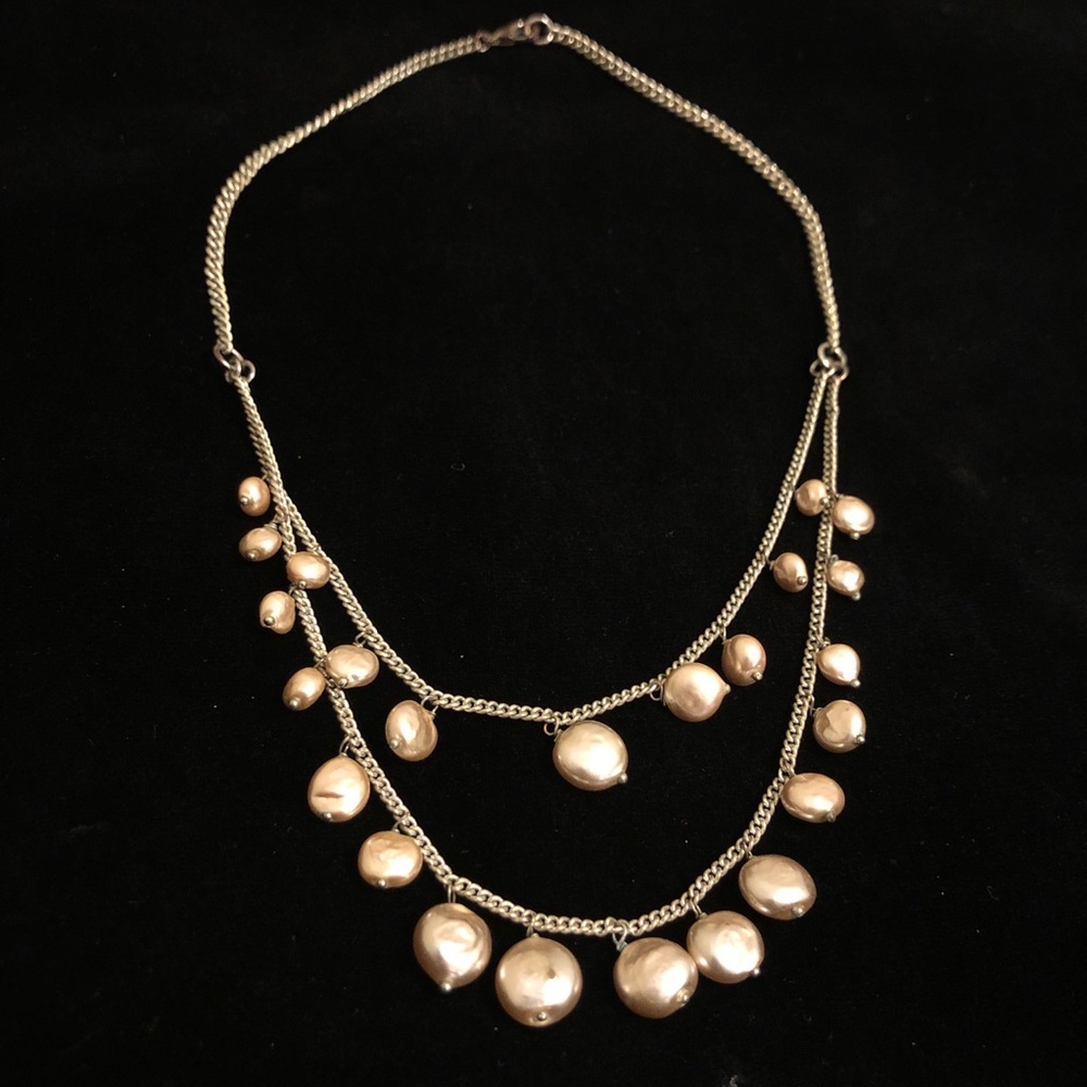 Silver Tone Pearlescent Layered Beaded Necklace